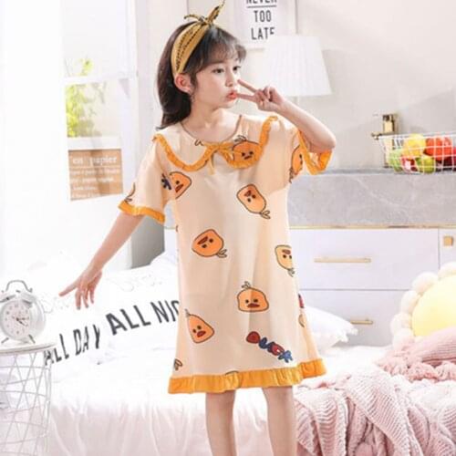Kids Girls Cotton Nightgown Cartoon Nightdress Girl Sleepwear Nightie Summer Short Sleeves Fashion Nightwear Children Clothes