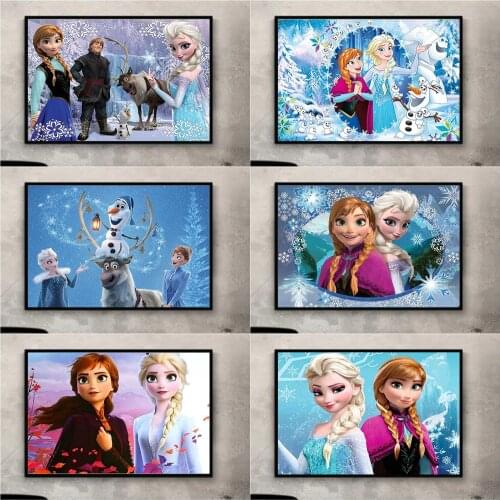 Disney Cartoon Frozen Elsa&Anna Canvas Paintings Movie Figure Art Posters and Prints Wall Art Picture for Living Room Home Decor