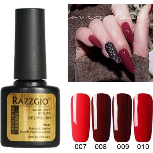 SLOOMEY 8ml Nail Gel Varnish Red Pink Series Soak Off UV Gel Nail Polish Nails Art Manicure Nails Semi Permanent Base Top Coat