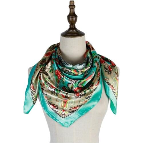 Hot Sales Polyester Silk Scarf 90cm Square Hijabs Paisley Bufanda платки на голову
