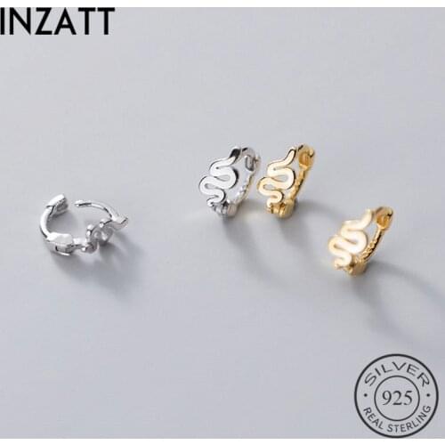 INZATT Real 925 Sterling Silver Snake Hoop Earrings For Fashion Women Party Hiphop Fine Jewelry Animal Minimalist Accessories
