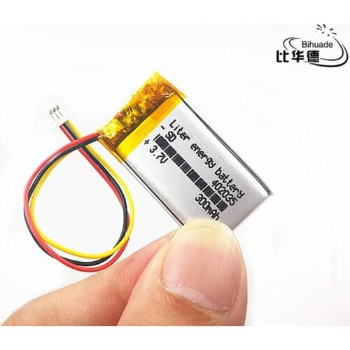 JST PH 1.0mm 3 pin Good Qulity 3.7V,300mAH 402035 Polymer lithium ion / Li-ion battery for tablet pc BANK,GPS,mp3,mp4