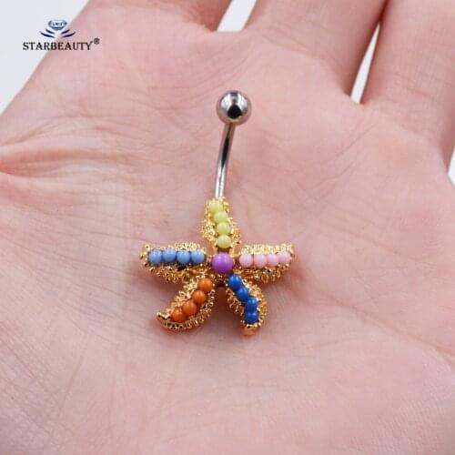 Starbeauty Candy Color Starfish Navel Ring Earring Stainless Steel Belly Ring Navel Piercing Ombligo Belly Button Rings Jewelry