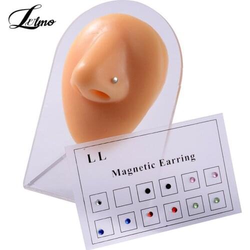12pcs/Card Magnet Ear Tragus Cartilage Lip Labret Stud Nose Ring Fake Cheater Non Pierced Jewelry Magnetic Earring Piercings