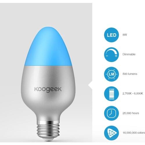 Koogeek E26 LED Bulb 16 Million Colors Changing Dimmable WiFi Smart LED Light Bulb 500LM Voice Control Remote Control Bulbs Lamp