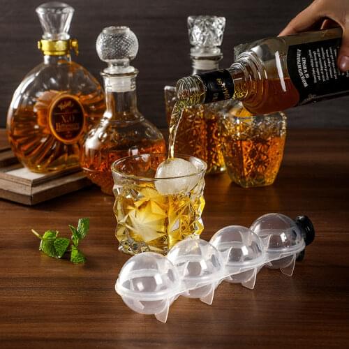 2021 New Ice Maker 4 Holes Mold Food Grade Soft Mold Sphere Silicone Eco-Friendly Useful Kitchen Tool For Whiskey Cocktail Bar