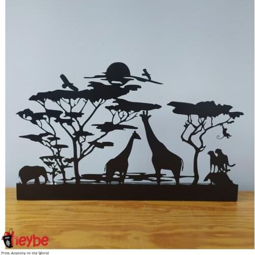 African Large Safari Themed Metal Candle Holder Candlestick Special Design Black Animal Figures Zebra Tiger Tree Nature Sculpture Decorative Art Gift Creative Romantic Bar Table Decor 2021 New Vintage Modern Jars