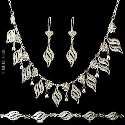 Midyat Silver Filigree Leaf Motiflli Choker Set