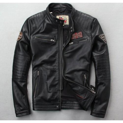 BOMikeRonny Genuine Cowhide&Sheepskin Leather Jacket Mens Motorcycle Bike Cowboy Jackets Coat Male Embroidery Leather Jackets