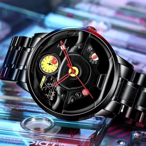Nektom Men Watch Sports Car steering wheel Stainless Steel Wristwatch Waterproof Watches Fashion Quartz Watch Boyfriend Gifts
