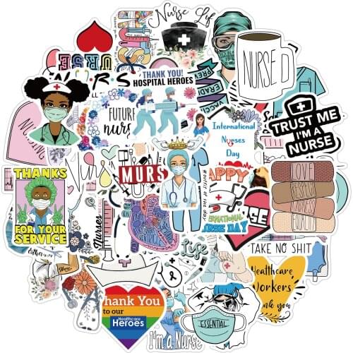 50pcs Nurse Doctor Theme Character Stickers Waterproof Scrapbook Accessories Notebook Water Cup DIY Decorative Stickers