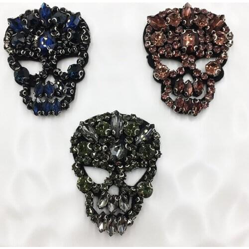 New Manual Rhinestone Skull Beaded Sew On Patches for Clothes DIY Applique Bag Jean jacketCoat badgesCraftaccessories