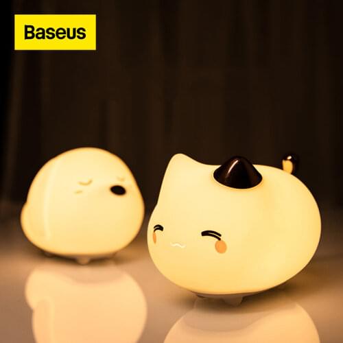 Baseus Cute LED Night Light Soft Silicone Touch Sensor Night Light For Children Kids Bedroom Rechargeable Tap Control Night Lamp
