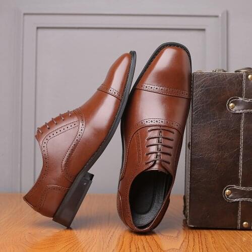 New 2021 Flat Classic Men Dress Shoes Genuine Leather Wingtip Carved Italian Formal Oxford Footwear Plus Size 38-48