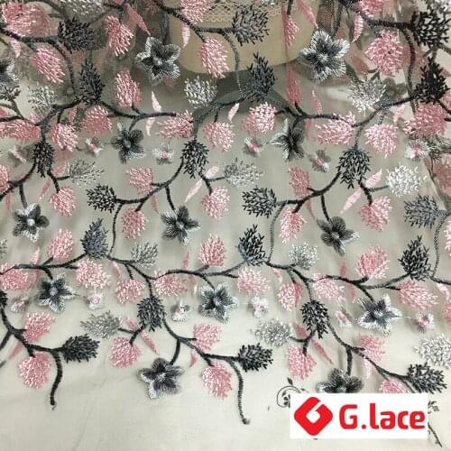 GLace 1Y/Lot new colourful lace embroidery fabric handmade diy mesh fabric clothing window screening stage wedding gauze TX120