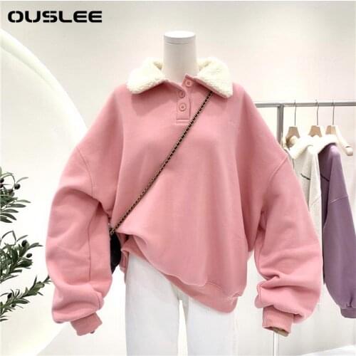 OUSLEE Autumn Winter Women Oversized Hooded Sweatshirts Black Hoodie Sweatshirt Hoodies Ladies Long Sleeve Casual Warm Pullover