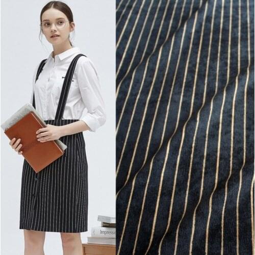Half meter Autumn Winter black bottom khaki stripe print cotton corduroy fabric for dress shirt overcoat trouser material T862