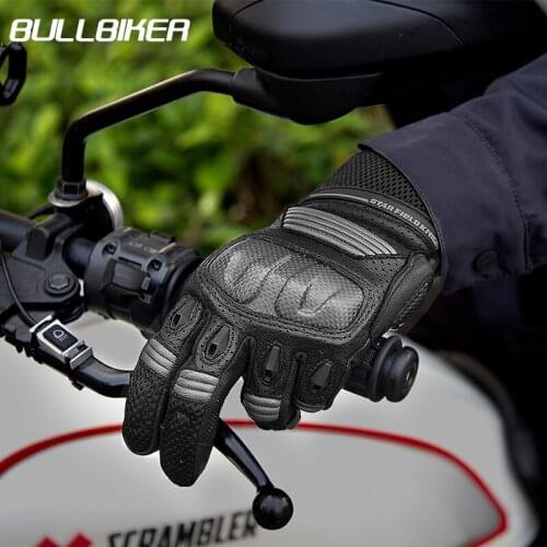 Men‘s Motorcycle Retro Goatskin Riding Gloves Motorbike Four Seasons Touch Screen Breathable Cycling Full Finger Protective Gear