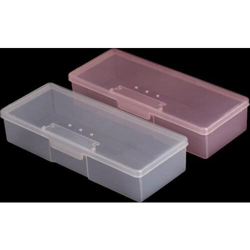 Nail Art Rectangle Plastic Transparent Storage Box Nail Rhinestone Brush Pen Buffer Grinding Files Container Case 193x77x39mm