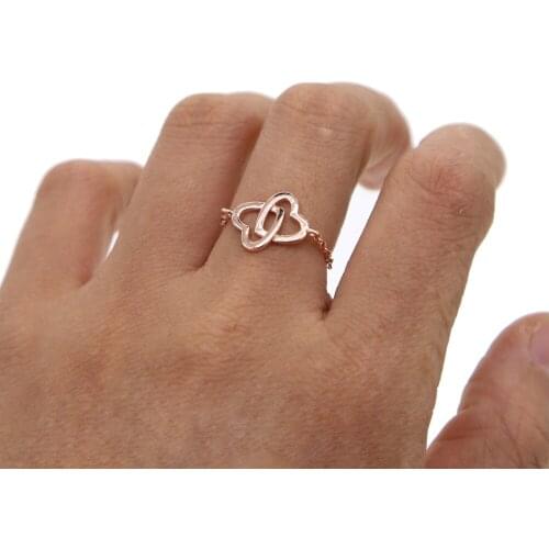 Simple rose gold color heart charm link chain adjust ring for women girl fashion Romantic minimal delicate jewelry