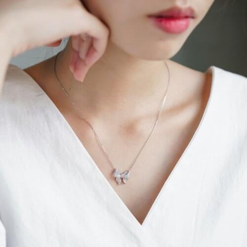 Luxury 925 Sterling Silver Full Clear Micro Cubic Zirconia Bowtie Pendants Necklaces Jewelry Trendy Clavicle Chokers Necklace