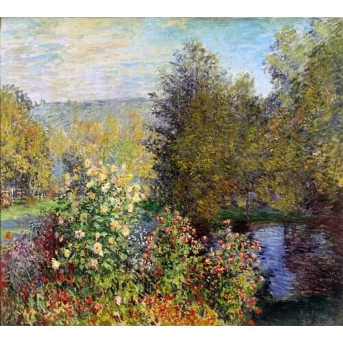 Handmade Oil Painting Reproduction A Corner of the Garden at Montgeron,1877 by Claude Monet Wall Canvas Art Decoration