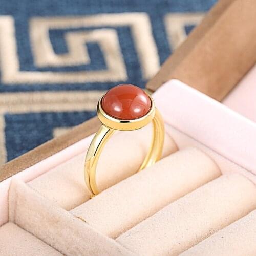 SA SILVERAGE Hetian Jade Accessories Jewelry Adjustable Opening 2021 S925 Sterling Silver Ring Red Agate Fashion Ladies Jewelry