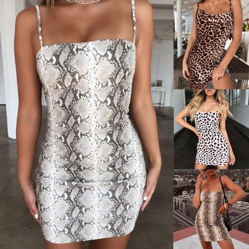 Retro Sexy Ladies Casual Womens Bandage Bodycon Dress Sleeveless Party Club Short Mini Dresses Leopard Snake Print Summer Dress