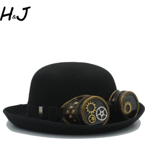 Women Men Handwork Bowler Steampunk Hat With Gear Glasses Cosplay Steam Punk Fedora Halloween Party Caps