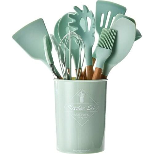 Silicone kitchenware 12PCS set of silicone kitchenware non-stick cookware silicone spatula with storage bucket kitchen gadgets