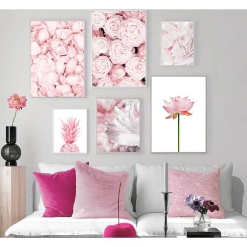 Pink Pineapple Rose Lotus Nordic Posters And Prints Botanical Floral Scandinavian Canvas Painting Wall Art Picture Home Decor