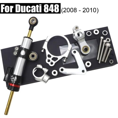 For Ducati 848 CNC Steering Damper Stabilizer w/ Bracket Set Saftety Control Kit 2008-2010 Anodized Motorbike Parts Accessories
