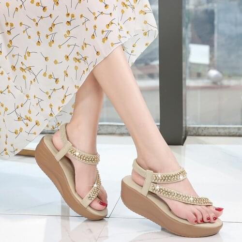 Rhinestone Sandals for Women Clip Open Toe Platform Sandals Ladies Summer Wedge Shoes Luxury Sandles Black Red Plus Size 2019