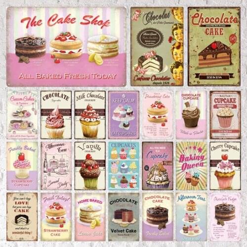 Vintage Cake Dessert Pie Ice Cream Metal Signs Retro Bakery Kitchen Wall Art Painting Home Decor Iron Poster Tin Sign