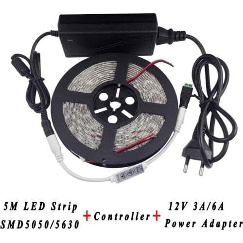 10sets/lot 50M 3528 5050 5630 LED Strip Waterproof Flexible Light 60leds/m + 3 Keys Controller + 12V 2A/6A Power Supply Adapter