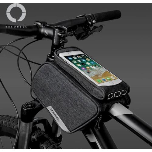Touchscreen Water Resistant Cycling Bike Bicycle Front Frame Top Tube Double Bag Pannier with 5.7inch Mobile Cell Phone Case