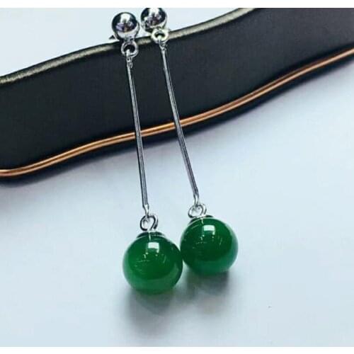Jasper Earrings Handmade 925 Silver Natural Green 8mm Round Bead Jade Drop for Women Charms Jewelry