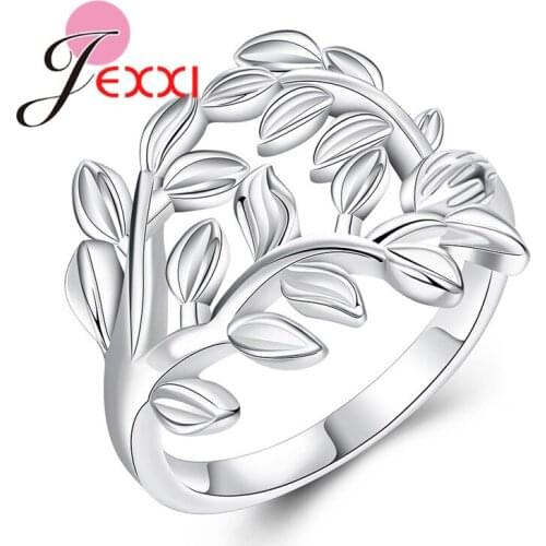 925 Sterling Silver Tree And Leaves Design Woman Wedding Engagement Party Rings Jewelry US Size 7-8 Vintage Europe Style