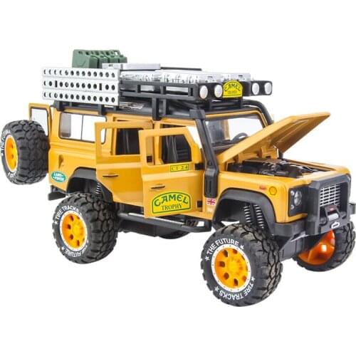 1:28 Diecasts Vehicles Defender Camel Trophy Model Sound Light Collection Car Toys Children Toys Gift