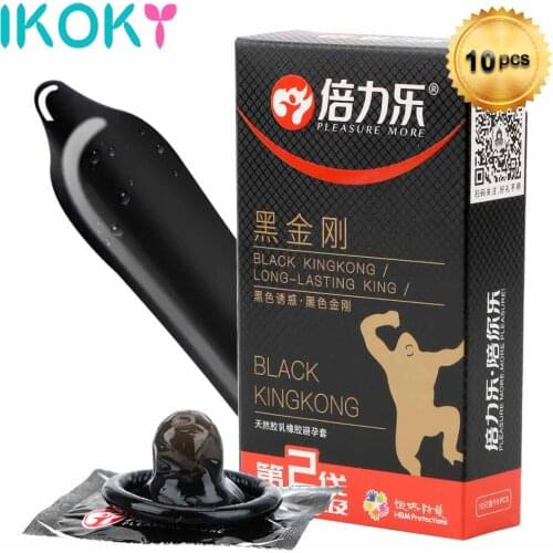 10Pcs Black Men Ejaculation Delay Lasting Tasteful Condoms Penis Sleeve With Thermal lubricants Erotic Sex Products For Men