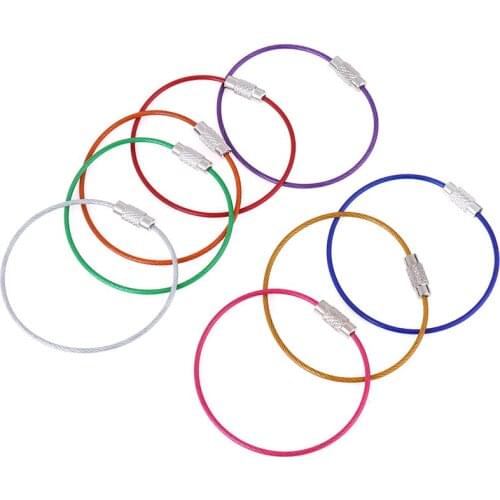 10pcs Stainless Steel Wire Keychain Ring Key Keyring Circle Rope Cable Loop Outdoor Camp Luggage Tag Screw Lock Gadget 1.5*150mm