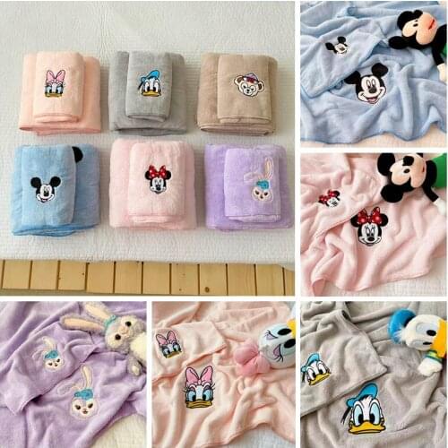 Disney Mickey Mouse 2-pack plush towel + bath towel cute children adult Anime face towel absorbent swimming towel Wrapped towel