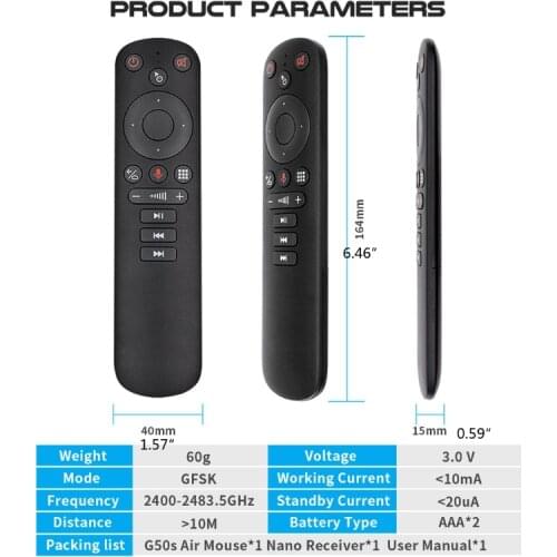 2021 New G50S Wireless Fly Air Mouse Gyroscope 2.4G Smart Voice Remote Control for TV Box