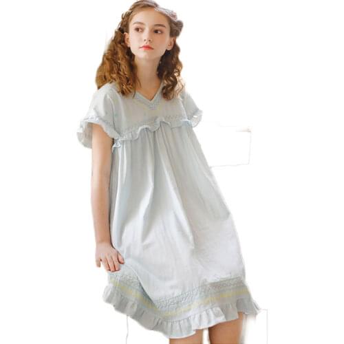 2021 Women Sleep Dress Cotton Underwear V Neck Sleep Dress House Wear In Stock Pink