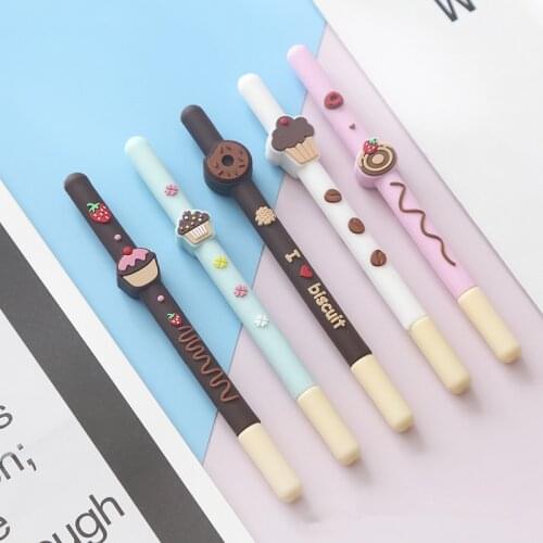 5 pcs Chocolate biscuit pen gel pen Cute donuts cake ballpoint pens Black color ink Stationery item Office School supplies A6710