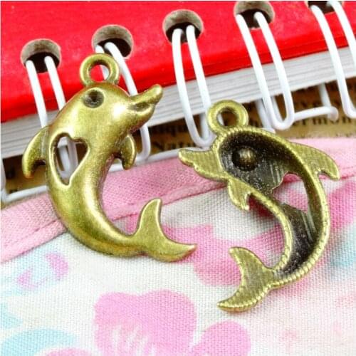 50pcs Dolphin Charms DIY Jewelry Making Pendant Fit Bracelets Necklaces Earrings Handmade Crafts Antique Bronze Plated Charm