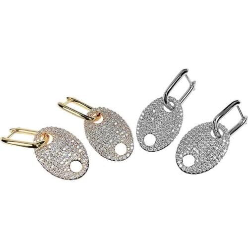 AAA+ Quality Fashion Pave Cubic Zirconia Charms Pig Nose Dual Used Silver Color Circle Buckle Earrings Hoop For Women