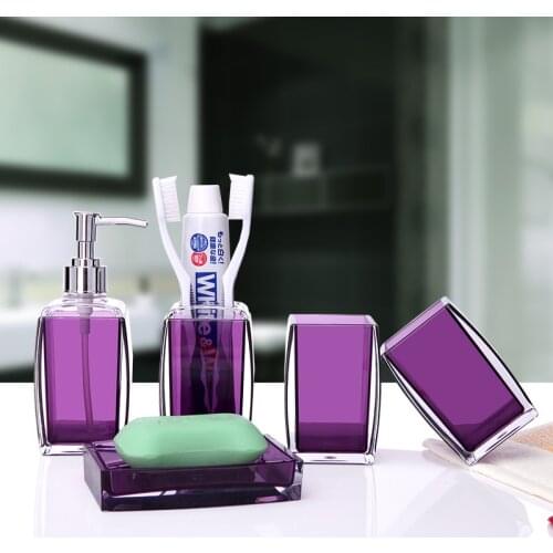 Acrylic Bathroom Set Liquid Soap Dispenser/Dish Toothbrush Holder/Rack Gargle Cup 5 Piece Sets Luxury Lovers Wedding Gifts