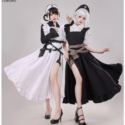 Anime! The Twin Maids Black White National Style Maid Dress Elegant Uniform Cosplay Costume Halloween Party Role Play Outfit NEW