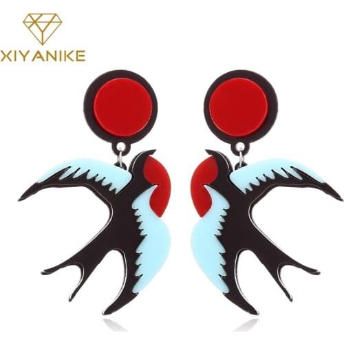 XIYANIKE Bohemian Colorful Acrylic Swallow Big Earrings For Women Brincos Jewelry Hipop Bird Animal Earring Party Jewelry E383